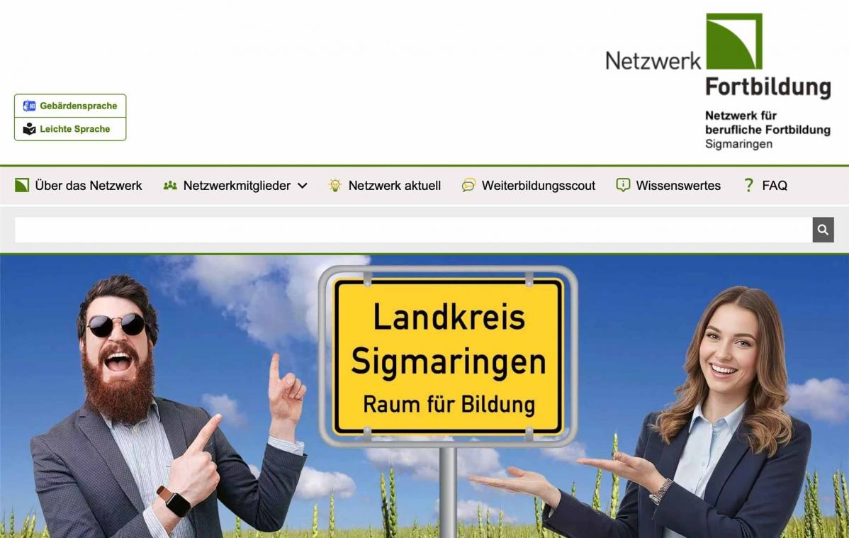 Bildschirmfoto von der Startseite von der Internetseite vom Netzwerk Fortbildung Sigmaringen